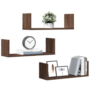 vidaXL Ραφιέρες Τοίχου 3 τεμ. Καφέ Δρυς 58x18x18cm Επεξεργασμένο Ξύλο