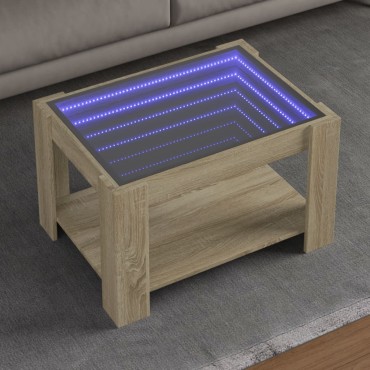 vidaXL Τραπεζάκι Σαλονιού με LED Δρυς 73x53x45cm Επεξεργασμένο Ξύλο 1 τεμ.