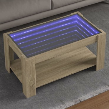vidaXL Τραπεζάκι Σαλονιού με LED Δρυς 93x53x45cm Επεξεργασμένο Ξύλο 1 τεμ.