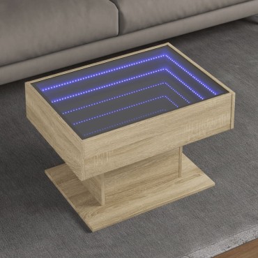 vidaXL Τραπεζάκι Σαλονιού με LED Δρυς 70x50x45cm Επεξεργασμένο Ξύλο 1 τεμ.