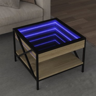 vidaXL Τραπεζάκι Σαλονιού Άπειρο Φως LED Sonoma Δρυς 50x50x38cm 1 τεμ.