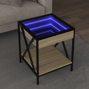 vidaXL Τραπεζάκι Σαλονιού Άπειρο Φως LED Sonoma Δρυς 40x40x49cm 1 τεμ.