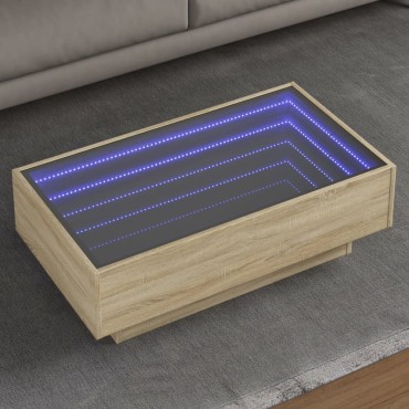 vidaXL Τραπεζάκι Σαλονιού με LED Δρυς 90x50x30cm Επεξεργασμένο Ξύλο 1 τεμ.