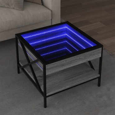 vidaXL Τραπεζάκι Σαλονιού Άπειρο Φως LED Γκρι Sonoma 50x50x38cm 1 τεμ.