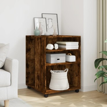 vidaXL Βοηθητικό Τραπέζι με Ρόδες Καπνιστή Δρυς 55x60x78cm Επ. Ξύλο