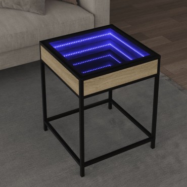 vidaXL Τραπεζάκι Σαλονιού Άπειρο Φως LED Sonoma Δρυς 40x40x51cm 1 τεμ.