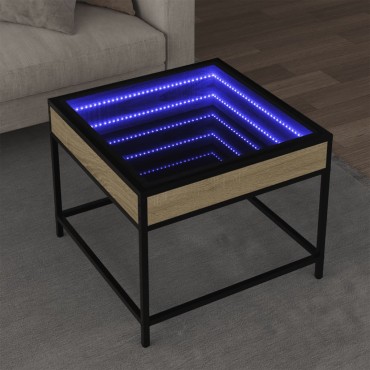 vidaXL Τραπεζάκι Σαλονιού Άπειρο Φως LED Sonoma Δρυς 50x50x41cm 1 τεμ.