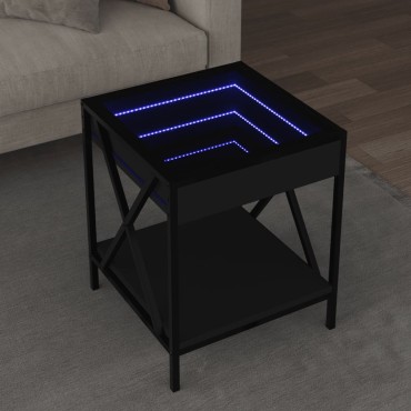 vidaXL Τραπεζάκι Σαλονιού Άπειρο Φως LED Μαύρο 40x40x49cm 1 τεμ.