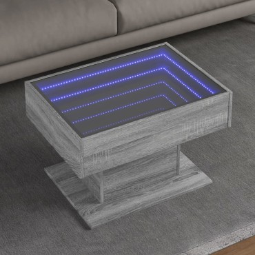 vidaXL Τραπεζάκι Σαλονιού με LED Γκρι 70x50x45cm Επεξεργασμένο Ξύλο 1 τεμ.
