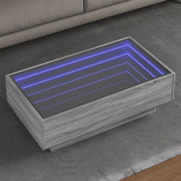 vidaXL Τραπεζάκι Σαλονιού με LED Γκρι 90x50x30cm Επεξεργασμένο Ξύλο 1 τεμ.