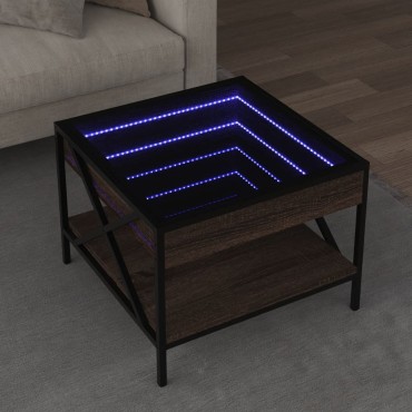 vidaXL Τραπεζάκι Σαλονιού Άπειρο Φως LED Καφέ Δρυς 50x50x38cm 1 τεμ.