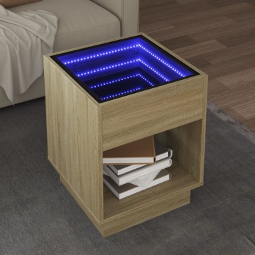 vidaXL Τραπεζάκι Σαλονιού Άπειρο Φως LED Sonoma Δρυς 40x40x50cm 1 τεμ.