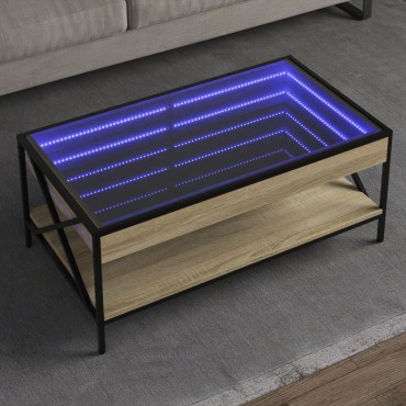 vidaXL Τραπεζάκι Σαλονιού Άπειρο Φως LED Sonoma Δρυς 90x50x38cm 1 τεμ.