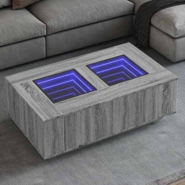 vidaXL Τραπεζάκι Σαλονιού Άπειρο Φως LED Γκρι Sonoma 116x69x40cm 1 τεμ.