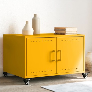 vidaXL Τραπέζι Κήπου Κίτρινο Μουσταρδί 68x50x43,5cm Ατσάλινο 1 τεμ.