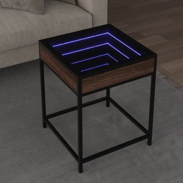 vidaXL Τραπεζάκι Σαλονιού Άπειρο Φως LED Καφέ Δρυς 40x40x51cm 1 τεμ.