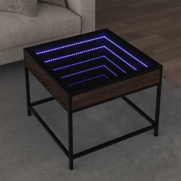 vidaXL Τραπεζάκι Σαλονιού Άπειρο Φως LED Καφέ Δρυς 50x50x41cm 1 τεμ.