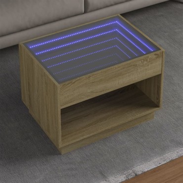 vidaXL Τραπεζάκι Σαλονιού Άπειρο Φως LED Sonoma Δρυς 70x50x50cm 1 τεμ.