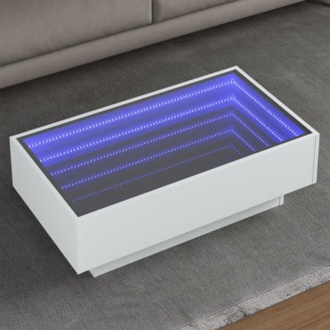 vidaXL Τραπεζάκι Σαλονιού με LED Λευκό 90x50x30cm Επεξεργασμένο Ξύλο 1 τεμ.
