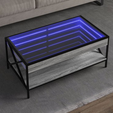 vidaXL Τραπεζάκι Σαλονιού Άπειρο Φως LED Γκρι Sonoma 90x50x38cm 1 τεμ.