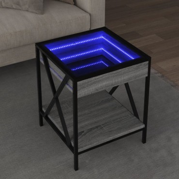 vidaXL Τραπεζάκι Άπειρο Φως LED Γκρι Sonoma 40x40x50cm 1 τεμ.