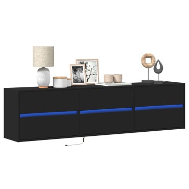 vidaXL Έπιπλο Τοίχου Τηλεόρασης με LED Μαύρο 180x31x45cm