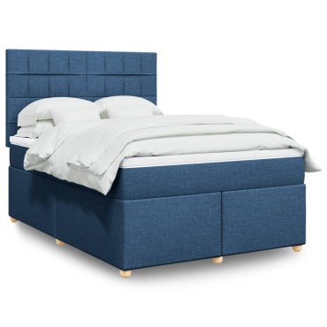 vidaXL Κρεβάτι Boxspring με Στρώμα Μπλε 140x200cm Υφασμάτινο 1 τεμ. - Διπλό