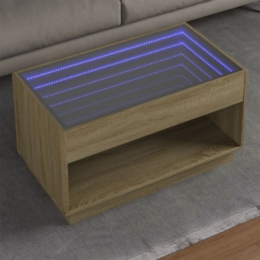 vidaXL Τραπεζάκι Σαλονιού Άπειρο Φως LED Sonoma Δρυς 90x50x50cm 1 τεμ.