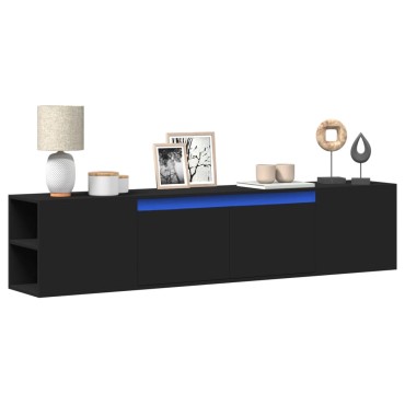 vidaXL Έπιπλο Τοίχου Τηλεόρασης με LED Μαύρο 180x31x39,5cm