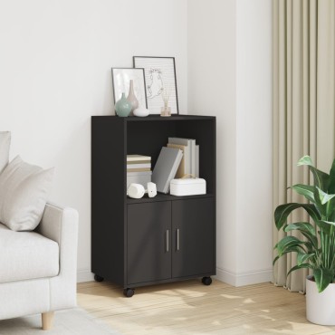 vidaXL Ντουλάπι Τροχήλατο Μαύρο 55x40x91cm από Επεξ. Ξύλο 1 τεμ.