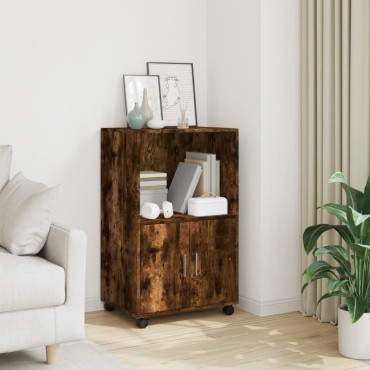 vidaXL Ντουλάπι Με Ροδάκια Καπνιστή Δρυς 55x40x91cm Επεξ. Ξύλο 1 τεμ.