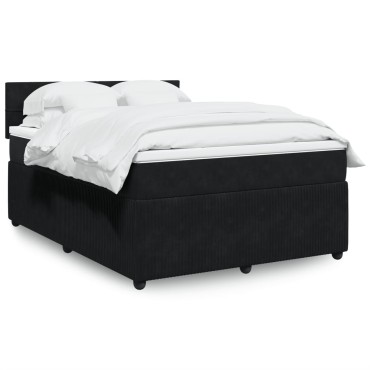 vidaXL Κρεβάτι Boxspring με Στρώμα Μαύρο 140x200cm Βελούδινο 1 τεμ. - Διπλό