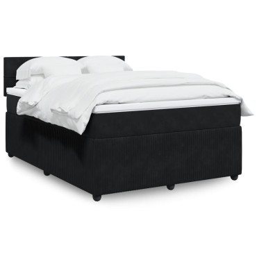 vidaXL Κρεβάτι Boxspring με Στρώμα Μαύρο 140x200cm Βελούδινο 1 τεμ. - Διπλό
