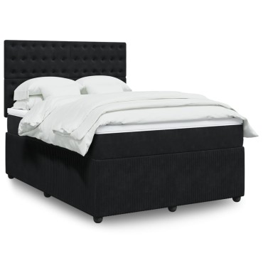 vidaXL Κρεβάτι Boxspring με Στρώμα Μαύρο 140x200cm Βελούδινο 1 τεμ. - Διπλό