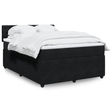 vidaXL Κρεβάτι Boxspring με Στρώμα Μαύρο 140x200cm Βελούδινο 1 τεμ. - Διπλό