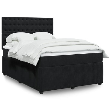 vidaXL Κρεβάτι Boxspring με Στρώμα Μαύρο 140x200cm Βελούδινο 1 τεμ. - Διπλό