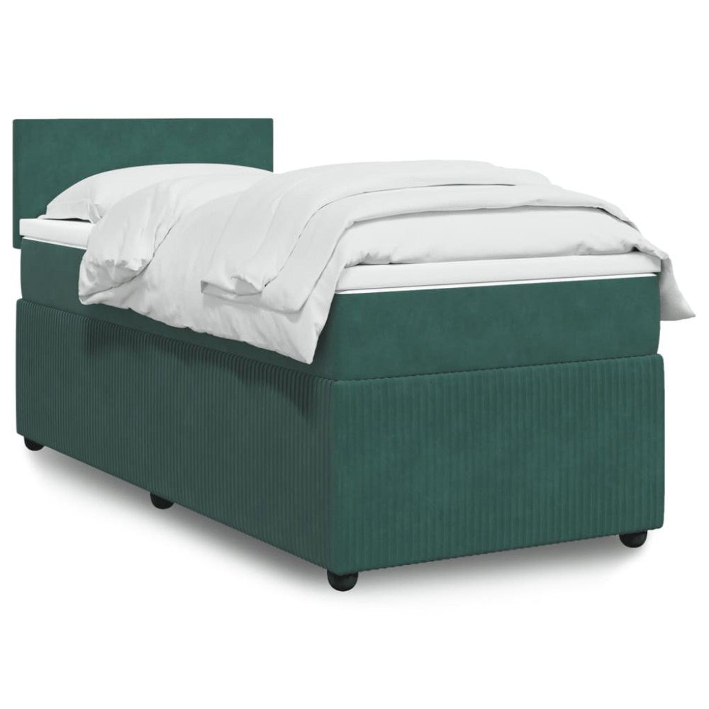 vidaXL Κρεβάτι Boxspring με Στρώμα Σκούρο Πράσινο 90x190 εκ. Βελούδινο