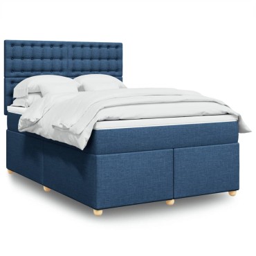 vidaXL Κρεβάτι Boxspring με Στρώμα Μπλε 140x200 εκ. Υφασμάτινο