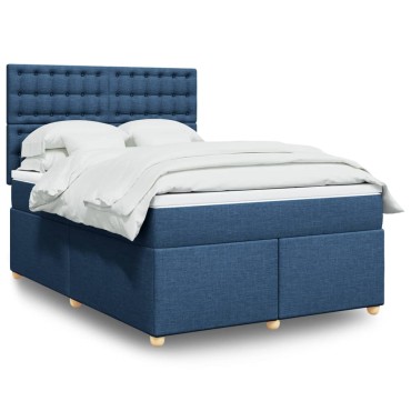 vidaXL Κρεβάτι Boxspring με Στρώμα Μπλε 140x200cm Υφασμάτινο 1 τεμ. - Διπλό