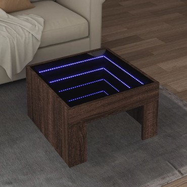 vidaXL Τραπεζάκι Σαλονιού Άπειρο Φως LED Καφέ Δρυς 50x50x30cm 1 τεμ.