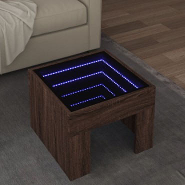 vidaXL Τραπεζάκι Σαλονιού Άπειρο Φως LED Καφέ Δρυς 40x40x30cm 1 τεμ.