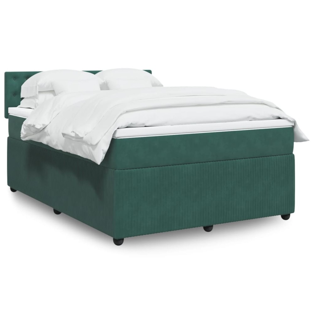 vidaXL Κρεβάτι Boxspring με Στρώμα Σκούρο Πράσινο 140x200εκ. Βελούδινο
