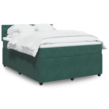 vidaXL Κρεβάτι Boxspring με Στρώμα Σκούρο Πράσινο 140x200εκ. Βελούδινο