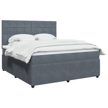 vidaXL Κρεβάτι Boxspring με Στρώμα Σκούρο Γκρι 180x200 εκ. Βελούδινο