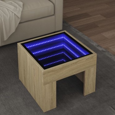 vidaXL Τραπεζάκι Σαλονιού Άπειρο Φως LED Sonoma Δρυς 40x40x30cm 1 τεμ.