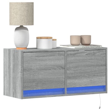 vidaXL Έπιπλο Τοίχου Τηλεόρασης με LED Γκρι Sonoma 80x31x38cm