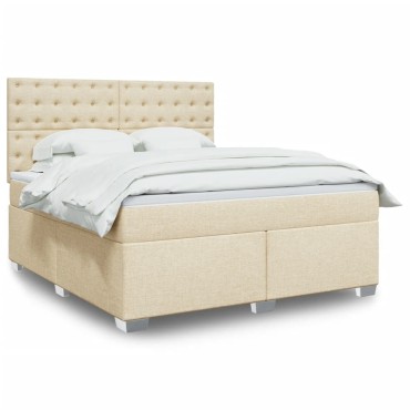 vidaXL Κρεβάτι Boxspring με Στρώμα Κρεμ 180x200cm Υφασμάτινο 1 τεμ. - Διπλό