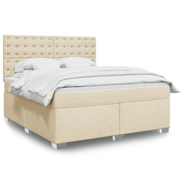 vidaXL Κρεβάτι Boxspring με Στρώμα Κρεμ 180x200cm Υφασμάτινο 1 τεμ. - Διπλό