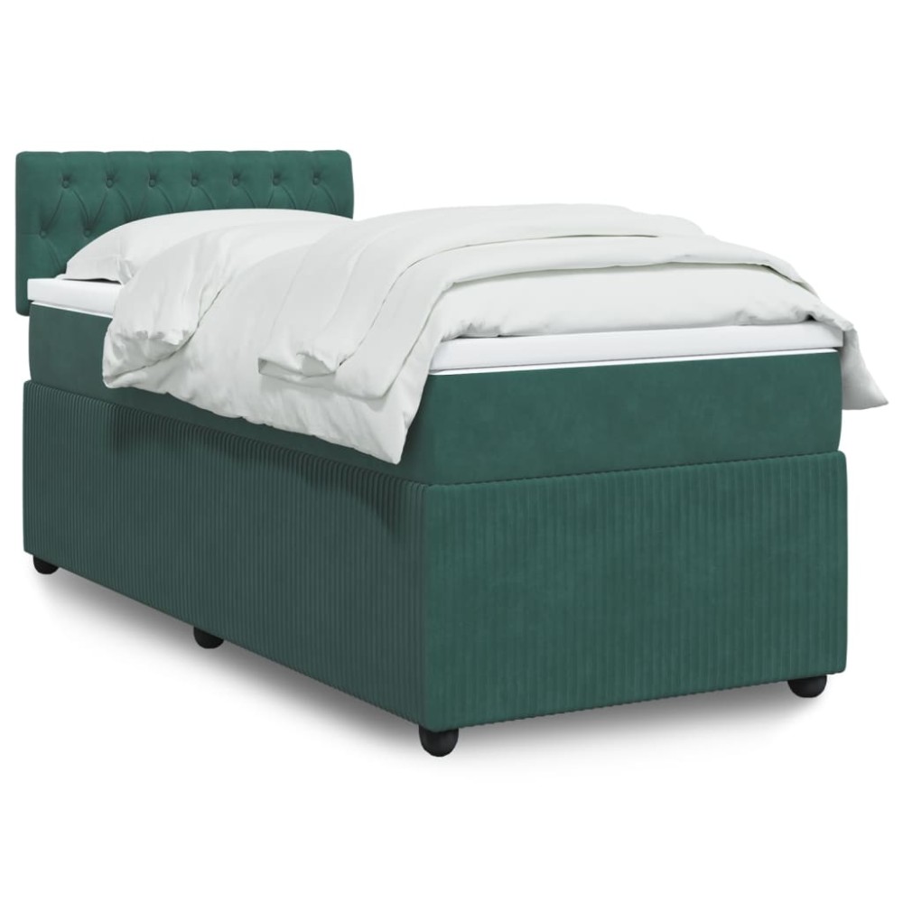 vidaXL Κρεβάτι Boxspring με Στρώμα Σκούρο Πράσινο 90x190 εκ. Βελούδινο