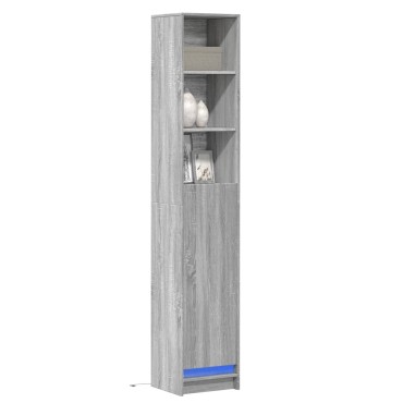 vidaXL Ντουλάπι με Φώτα LED Γκρι Sonoma 36x32,5x200cm Επεξ. Ξύλο 1 τεμ.